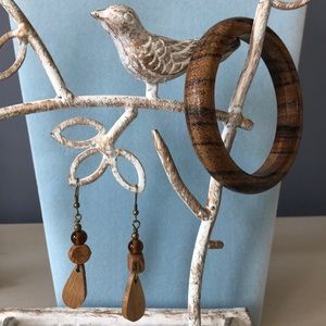Anthropologie Wooden Bangle & Earring Set